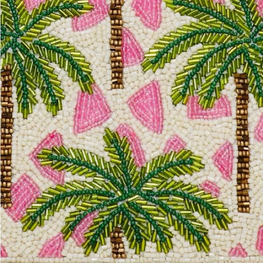 Palm Tree Beaded Clutch with Pink Accents